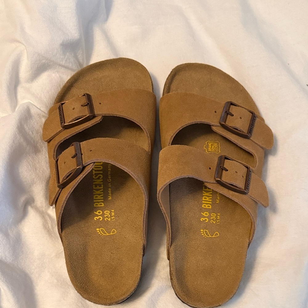 Women mink colored Double-Buckle Slide Sandals - Picture 3 of 3